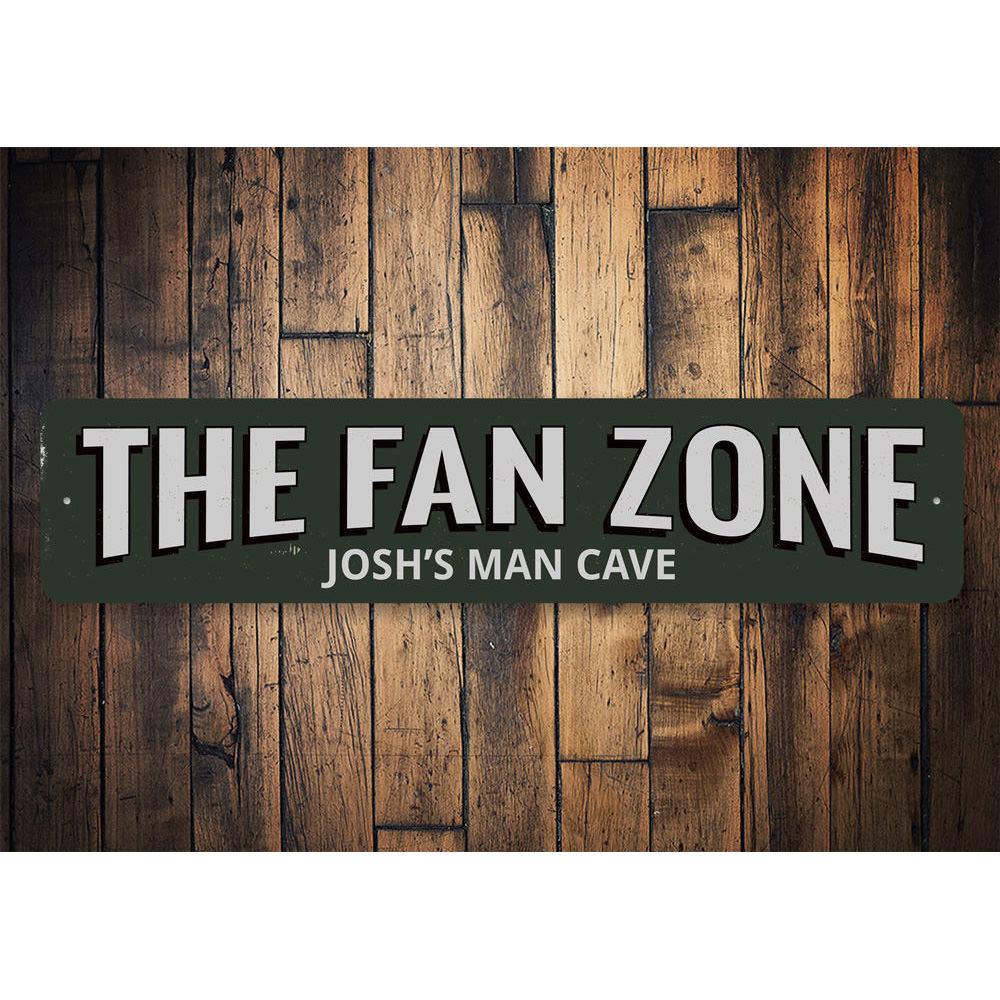 Customizable Fan Zone Sign made of high-quality aluminum, featuring pre-drilled holes for easy mounting.