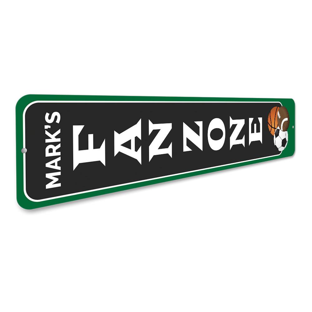 Fan Zone Vertical Sign made of high-quality aluminum, customizable with personal text, featuring pre-drilled holes for easy mounting.