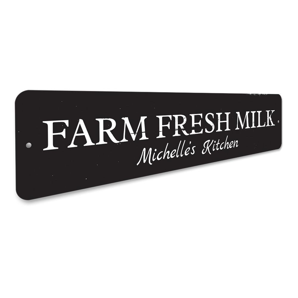 Farm Fresh Milk Sign made of high-quality aluminum, featuring rustic design elements suitable for home decor.