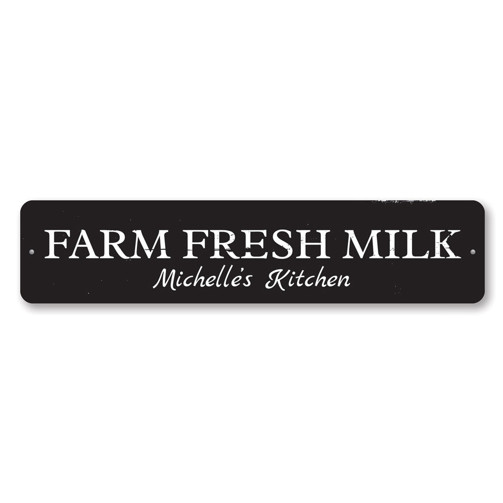 Farm Fresh Milk Sign made of high-quality aluminum, featuring rustic design elements suitable for home decor.