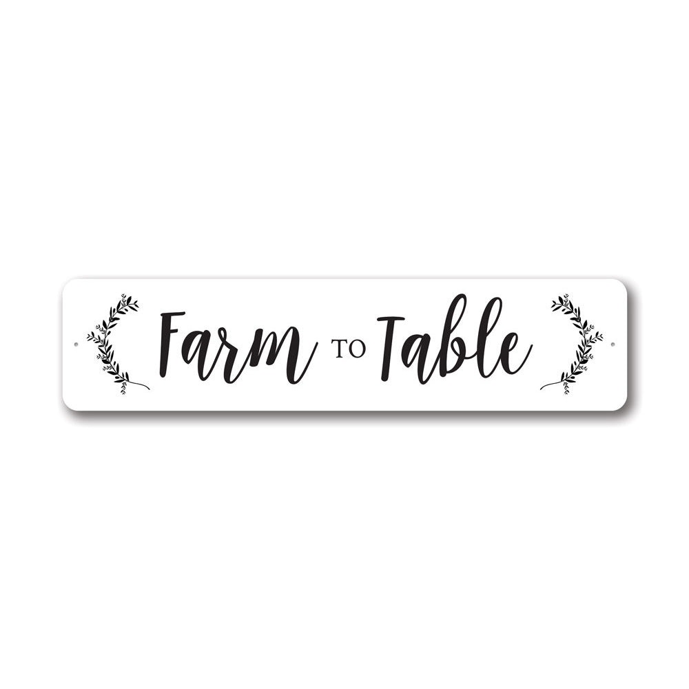 Farm to Table Sign made of high-quality aluminum, featuring rustic design perfect for home decor.