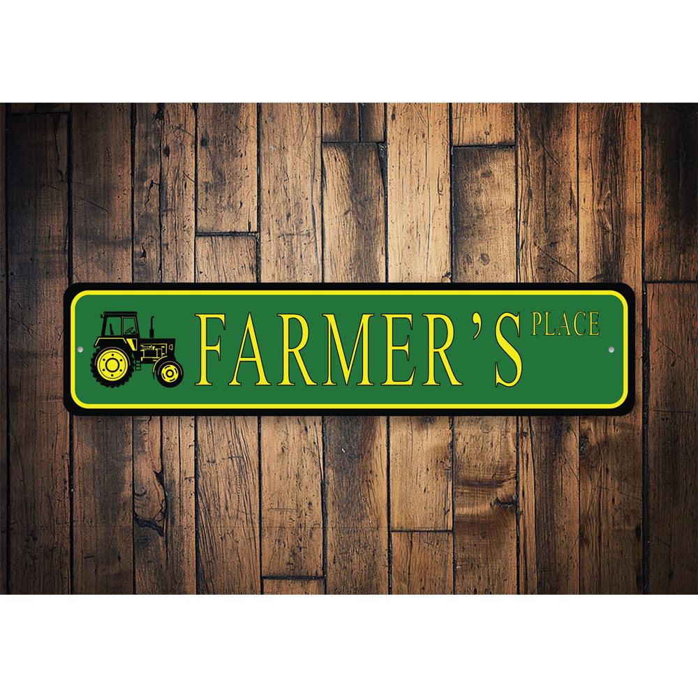 Customizable Farmer Street Sign made of durable aluminum, featuring pre-drilled holes for easy mounting.