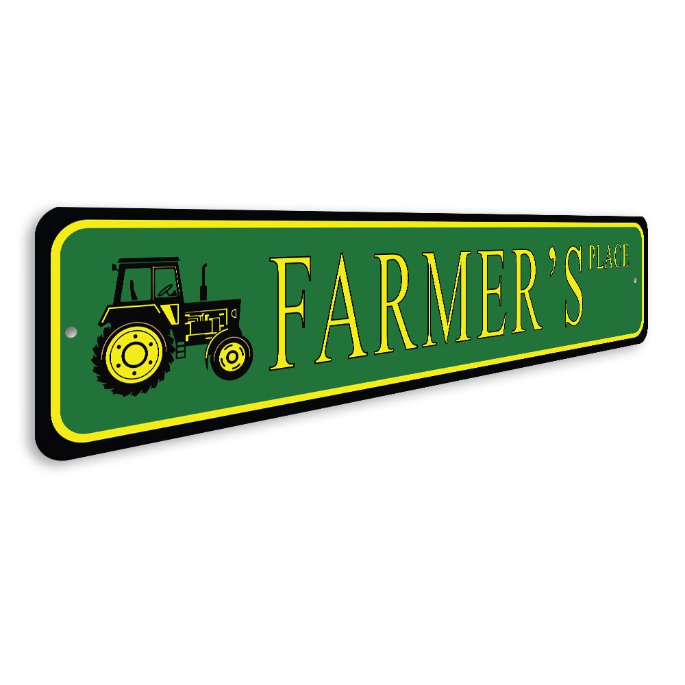 Customizable Farmer Street Sign made of durable aluminum, featuring pre-drilled holes for easy mounting.