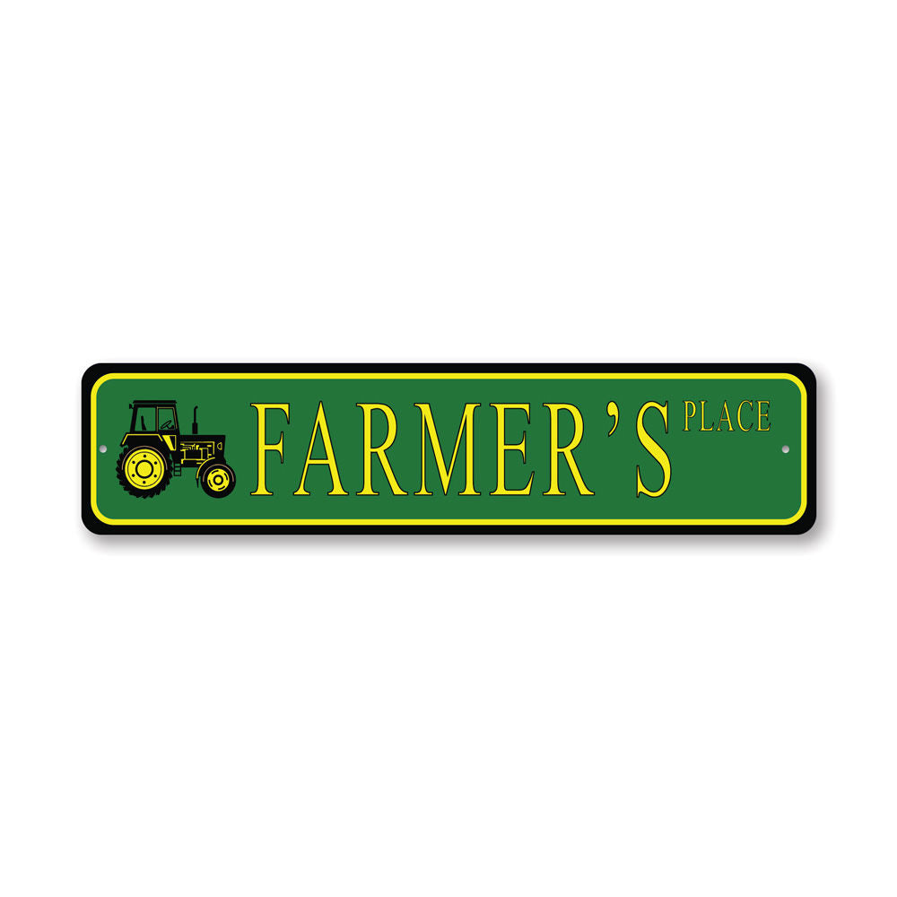 Customizable Farmer Street Sign made of durable aluminum, featuring pre-drilled holes for easy mounting.