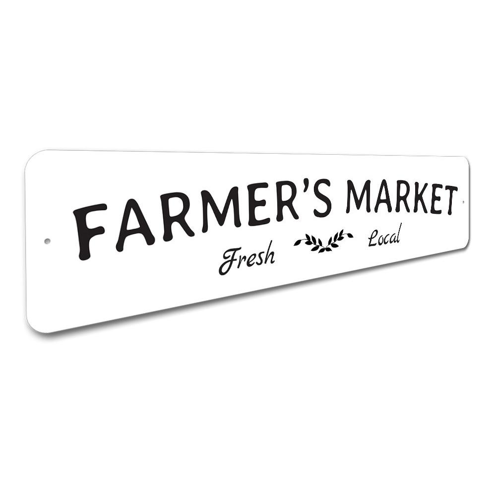 A beautifully crafted Farmer's Market Sign made from high-quality aluminum, featuring customizable text and pre-drilled holes for easy mounting.