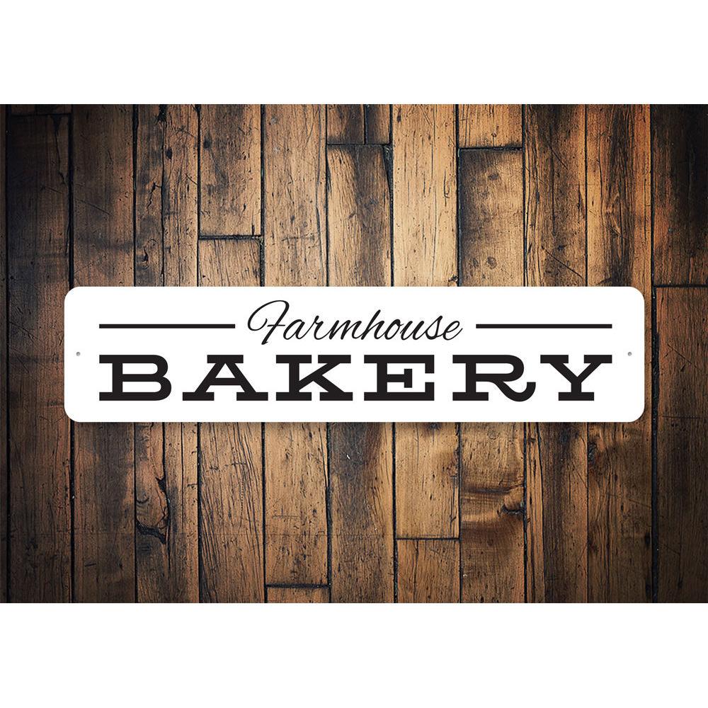 Farmhouse Bakery Sign made of quality metal, featuring rustic design elements suitable for home decor.