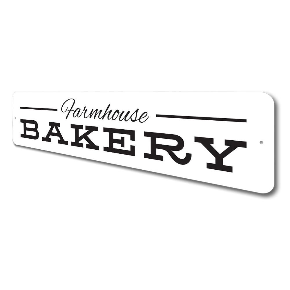 Farmhouse Bakery Sign made of quality metal, featuring rustic design elements suitable for home decor.