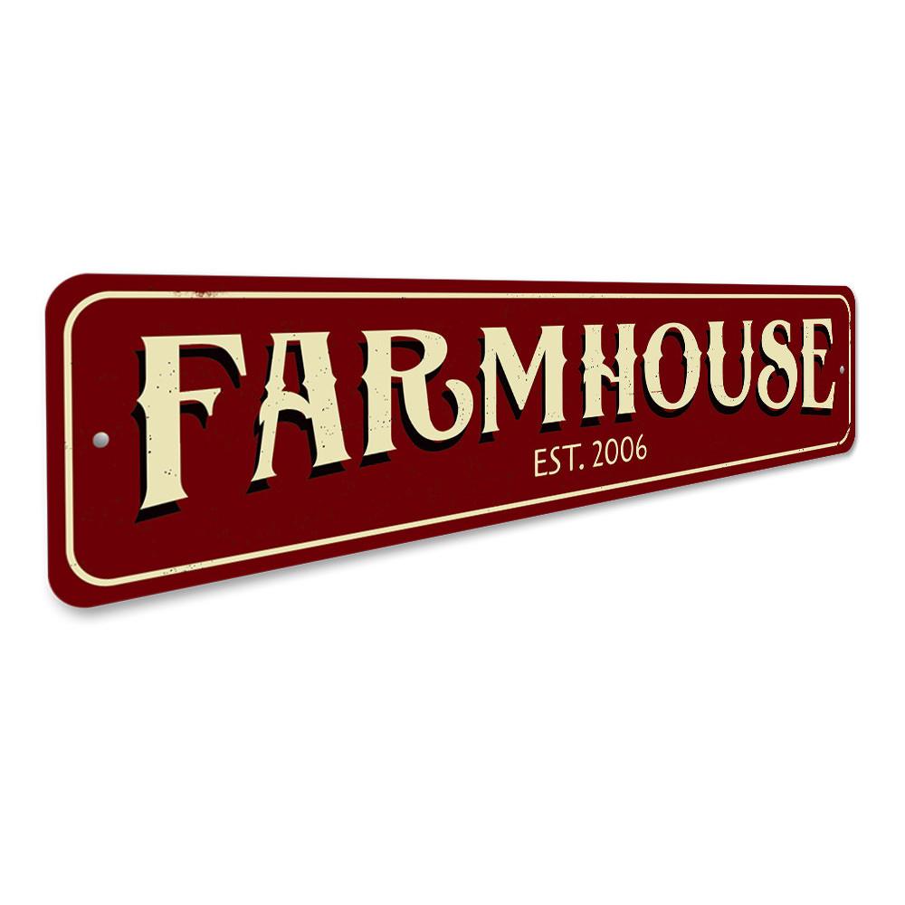 Personalized Farmhouse Established Date Sign made of high-quality aluminum, featuring customizable text and pre-drilled holes for easy mounting.