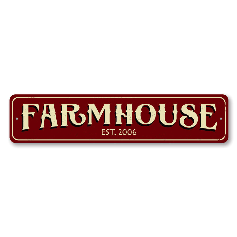 Personalized Farmhouse Established Date Sign made of high-quality aluminum, featuring customizable text and pre-drilled holes for easy mounting.