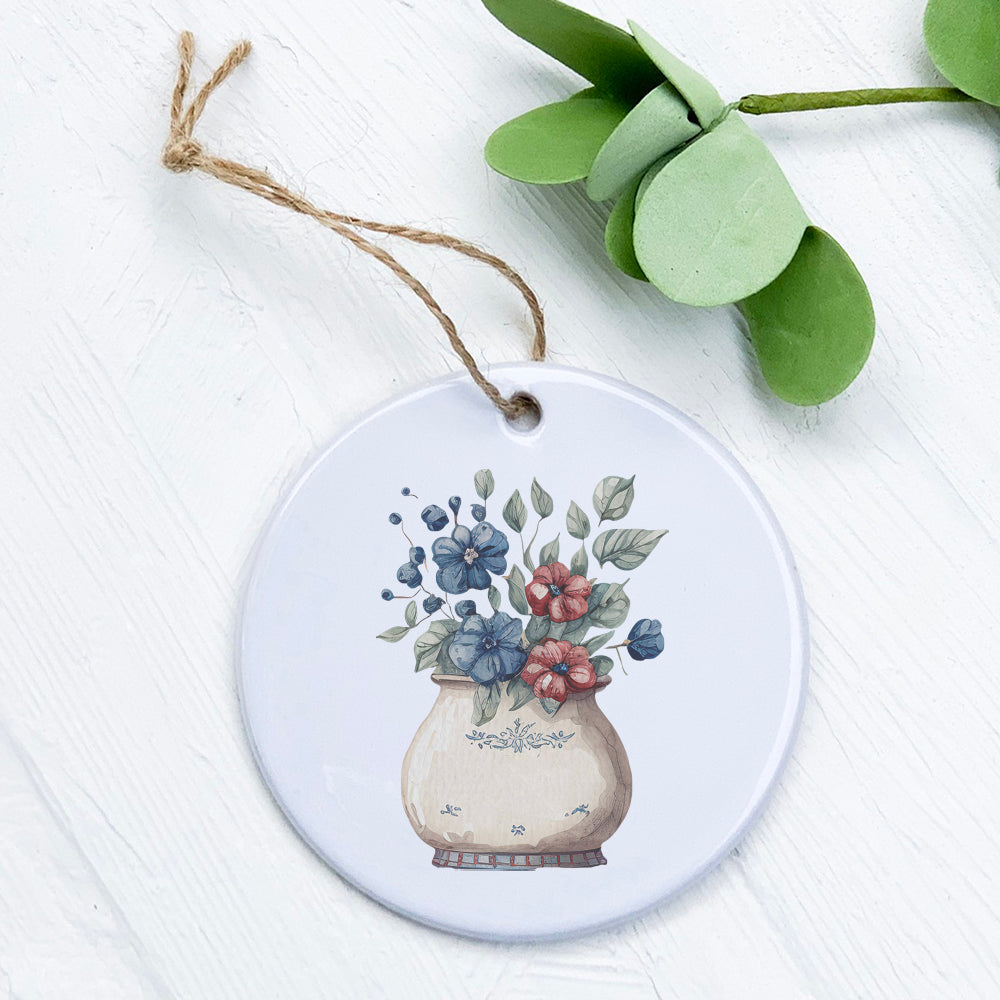 Farmhouse Flowers Ornament made of high-quality porcelain with a vibrant floral design, perfect for gifting or home decor.