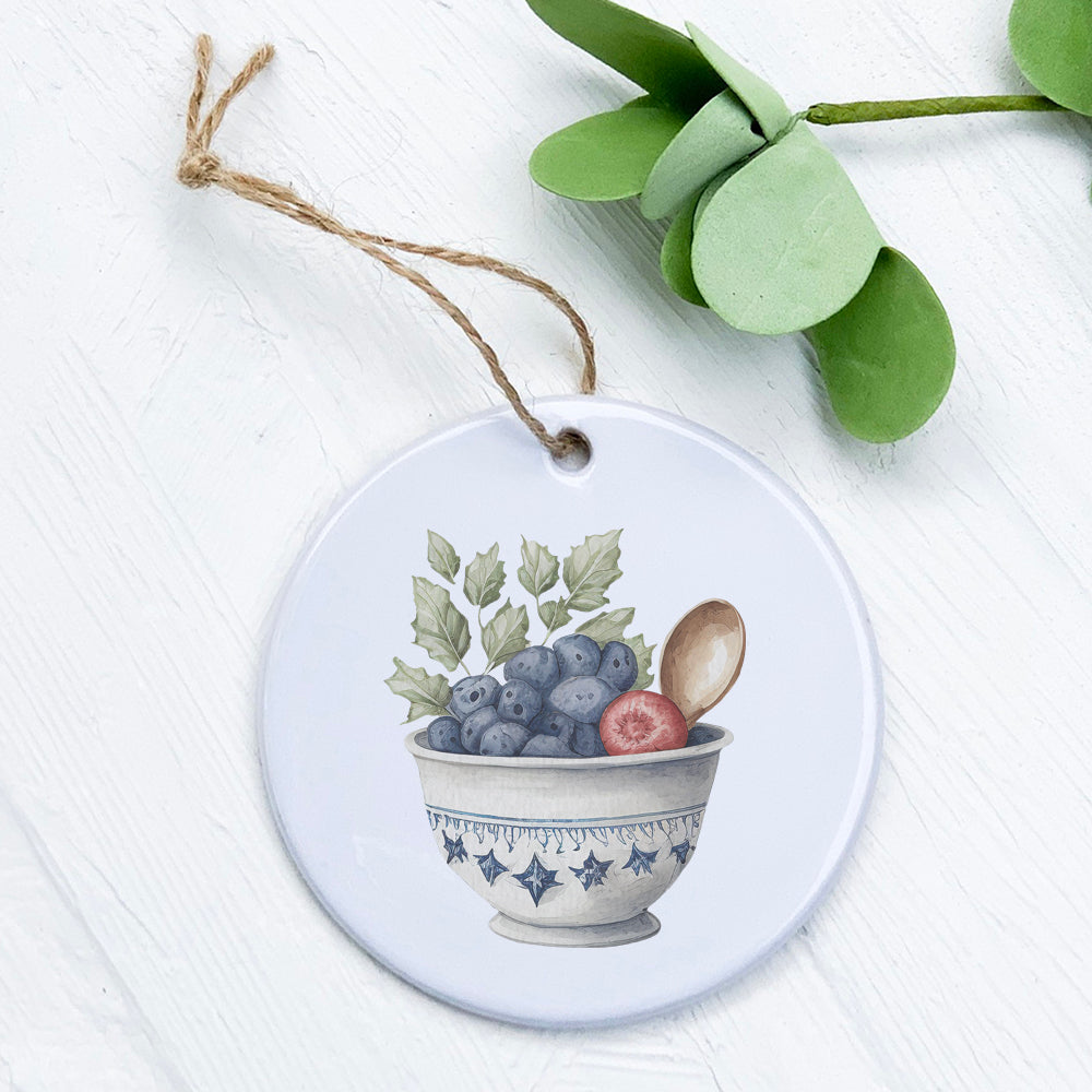 Farmhouse Fruit Bowl ornament made of high-quality porcelain with original rural Wisconsin designs, featuring a smooth glossy finish.