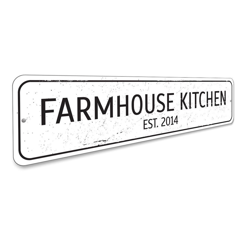 Farmhouse Kitchen Sign made of high-quality aluminum, featuring customizable text and a rustic design, perfect for kitchen decor.