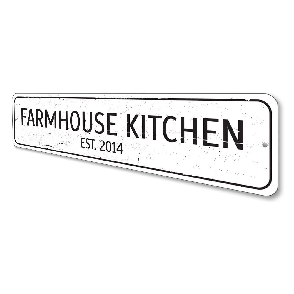 Farmhouse Kitchen Sign made of high-quality aluminum, featuring customizable text and a rustic design, perfect for kitchen decor.