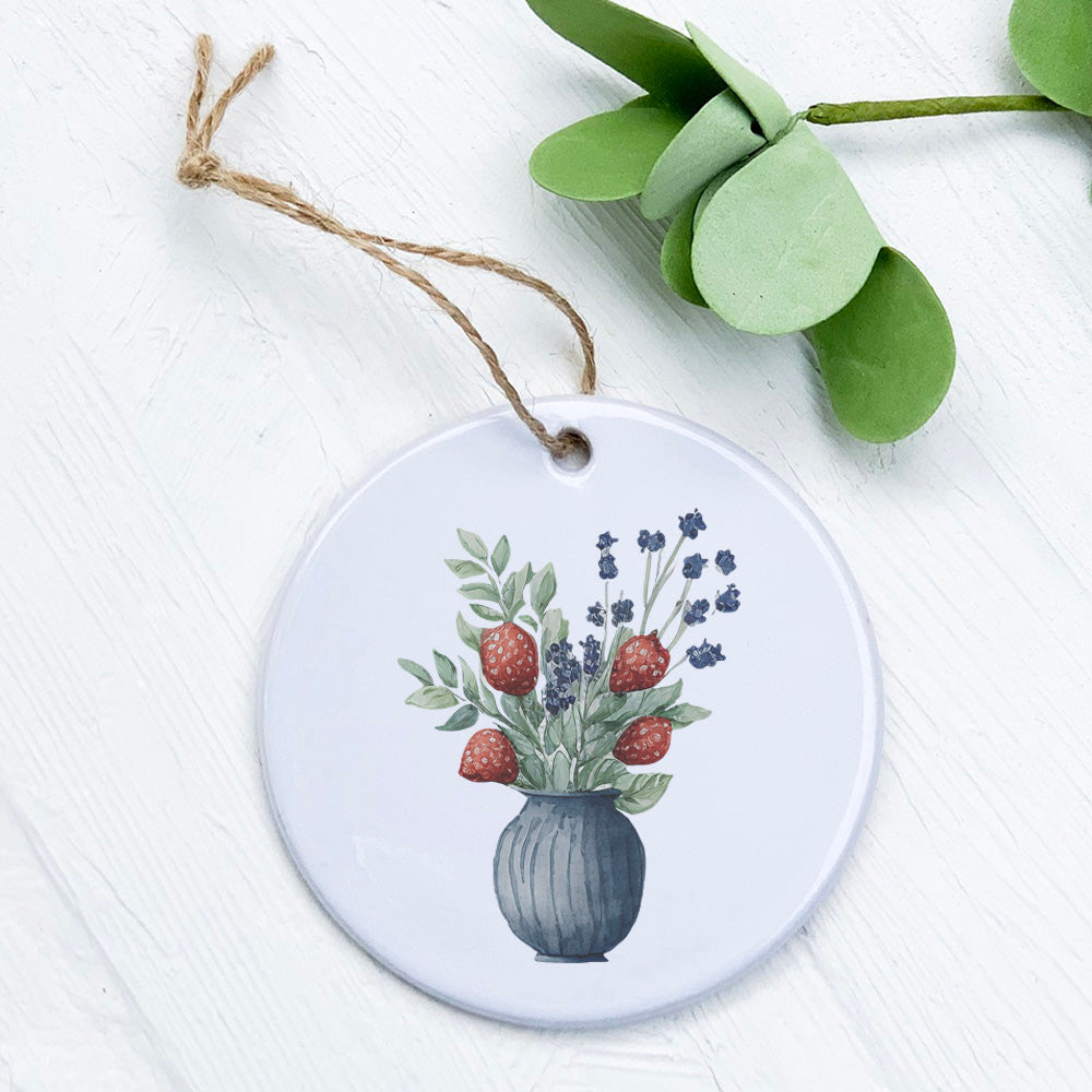 Farmhouse Strawberry Bouquet ornament made of high-quality porcelain, featuring a vibrant design with a smooth, glossy finish.