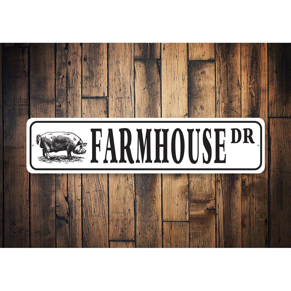 A customizable Farmhouse Street Sign made of high-quality aluminum, featuring a rustic design suitable for home decor.