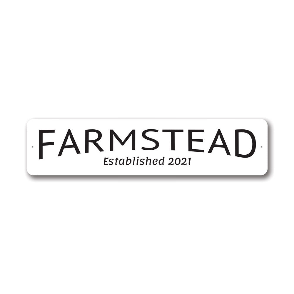 Farmstead Established Sign made of high-quality aluminum, featuring customizable text for personalization, ideal for home decor.