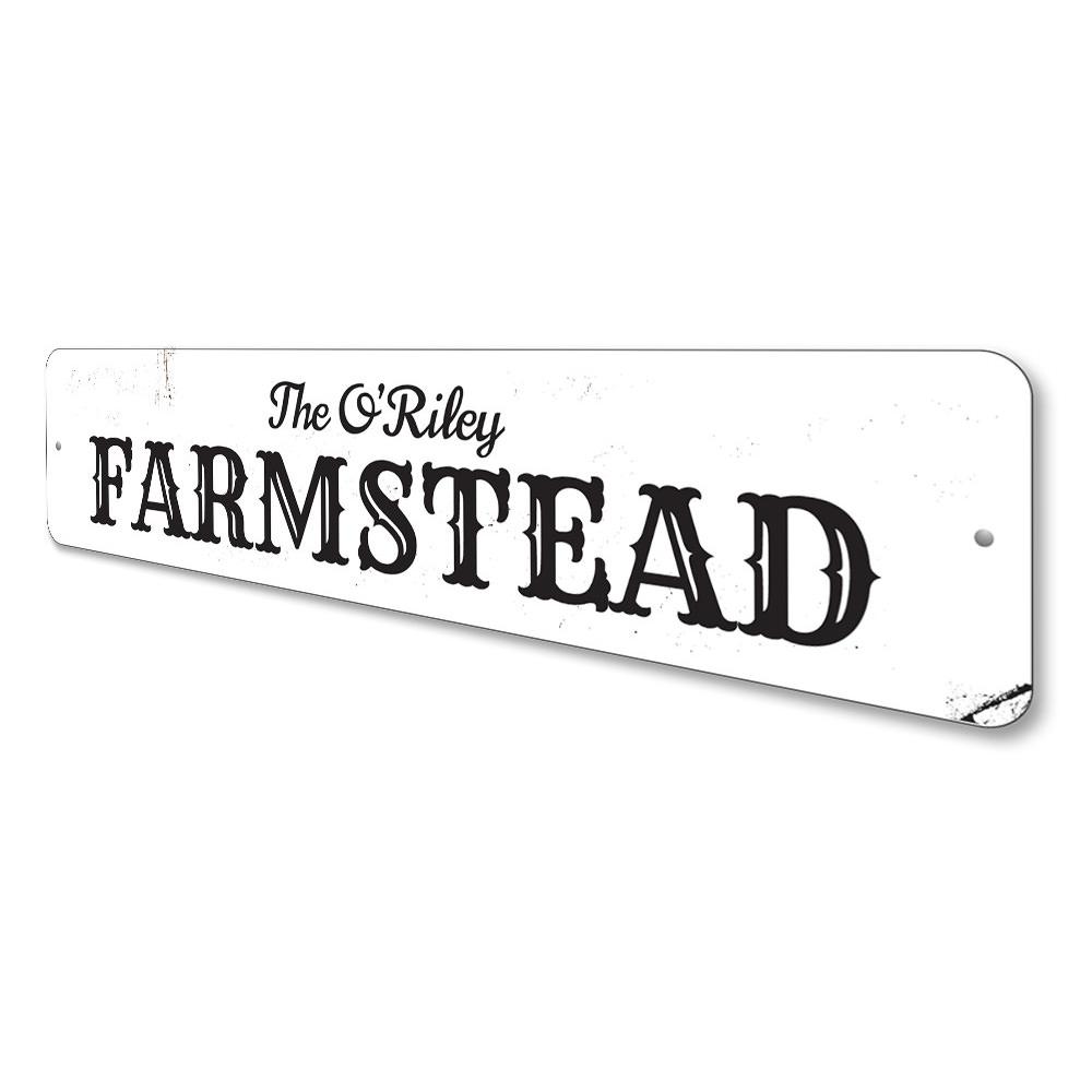 Customizable Farmstead Sign made of high-quality aluminum, featuring pre-drilled holes for easy mounting.