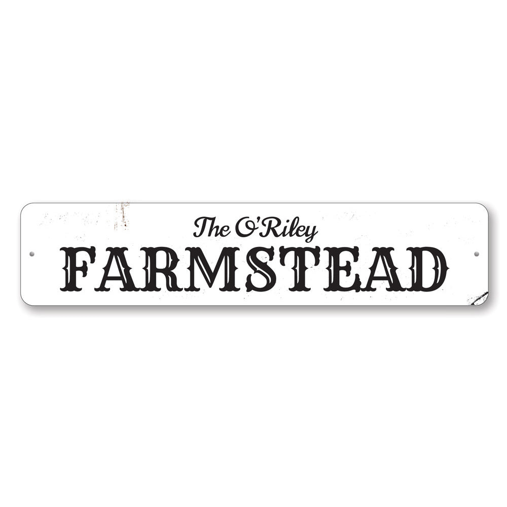 Customizable Farmstead Sign made of high-quality aluminum, featuring pre-drilled holes for easy mounting.