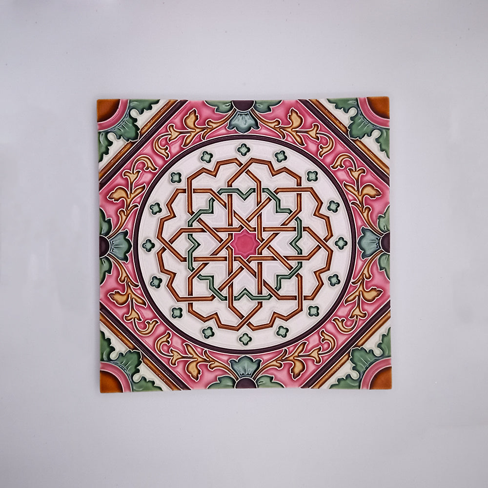 Handmade and hand-painted Faro Wall Tile Decor featuring vibrant colors and intricate designs, perfect for home decor.