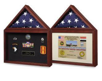 Fathers Day Flag Display Case showcasing a 3x5 flag and medals in a shadow box design with glass front.