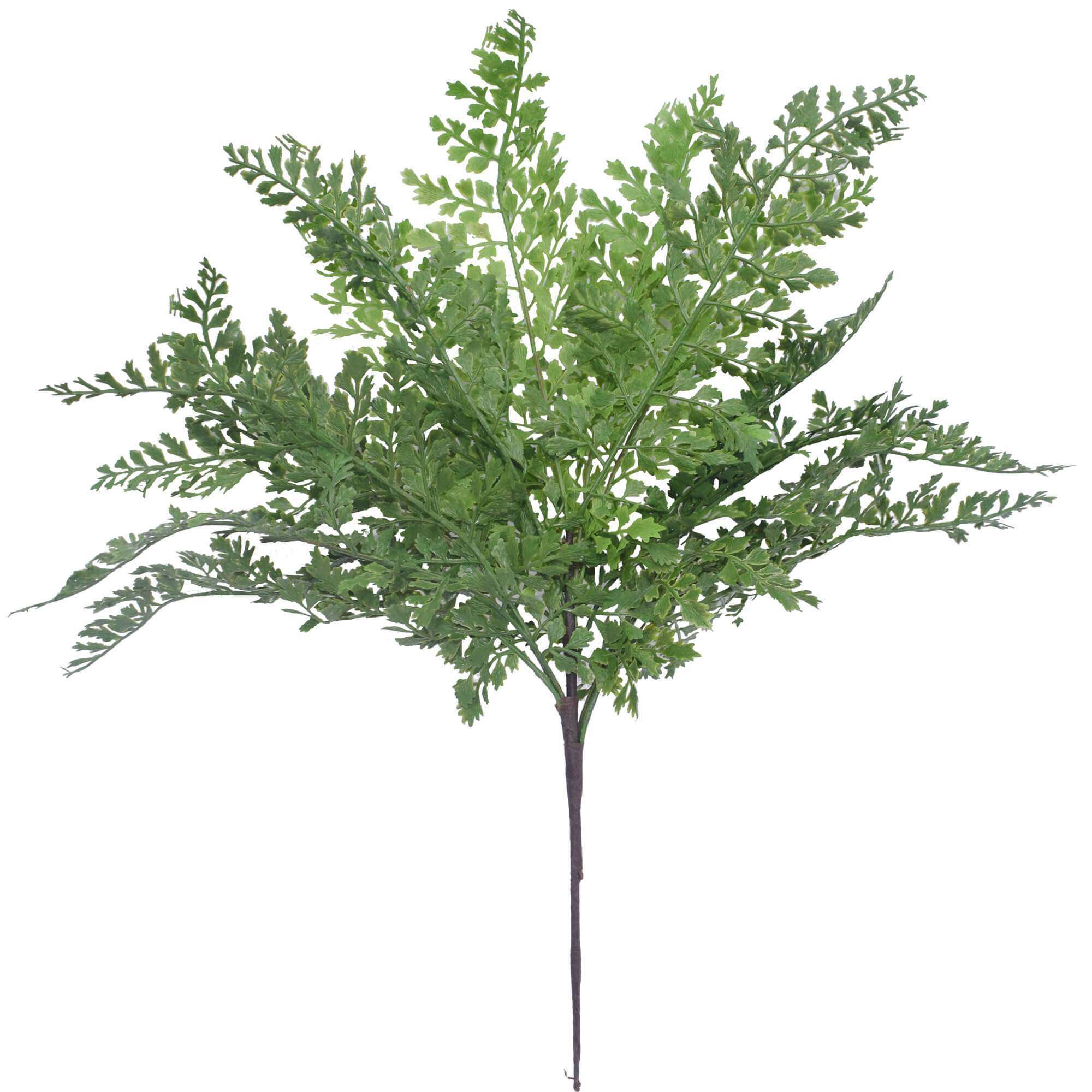 A 40cm Faux Green Maiden Hair Fern with lush green leaves and intricate vein details, perfect for indoor and outdoor decoration.