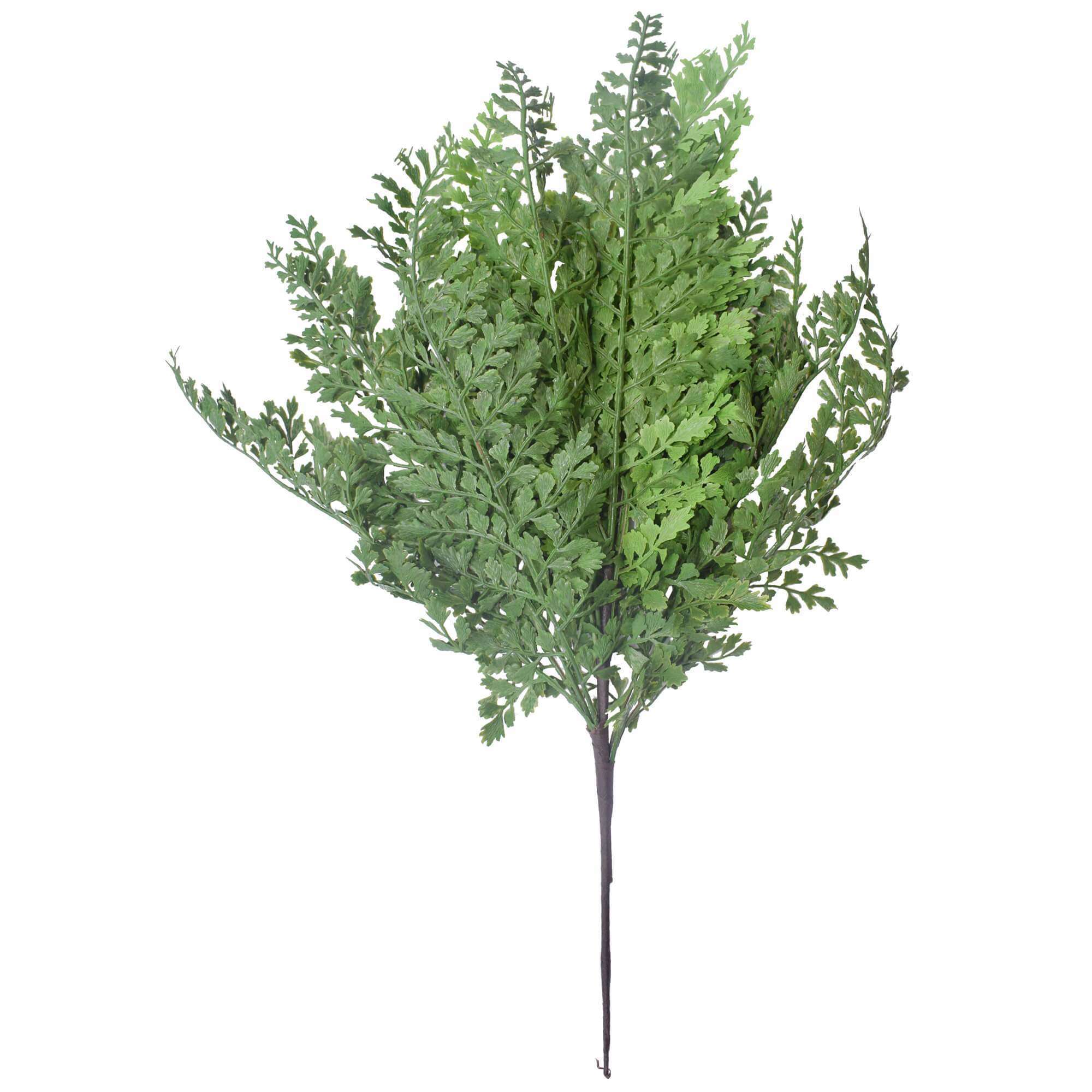 A 40cm Faux Green Maiden Hair Fern with lush green leaves and intricate vein details, perfect for indoor and outdoor decoration.