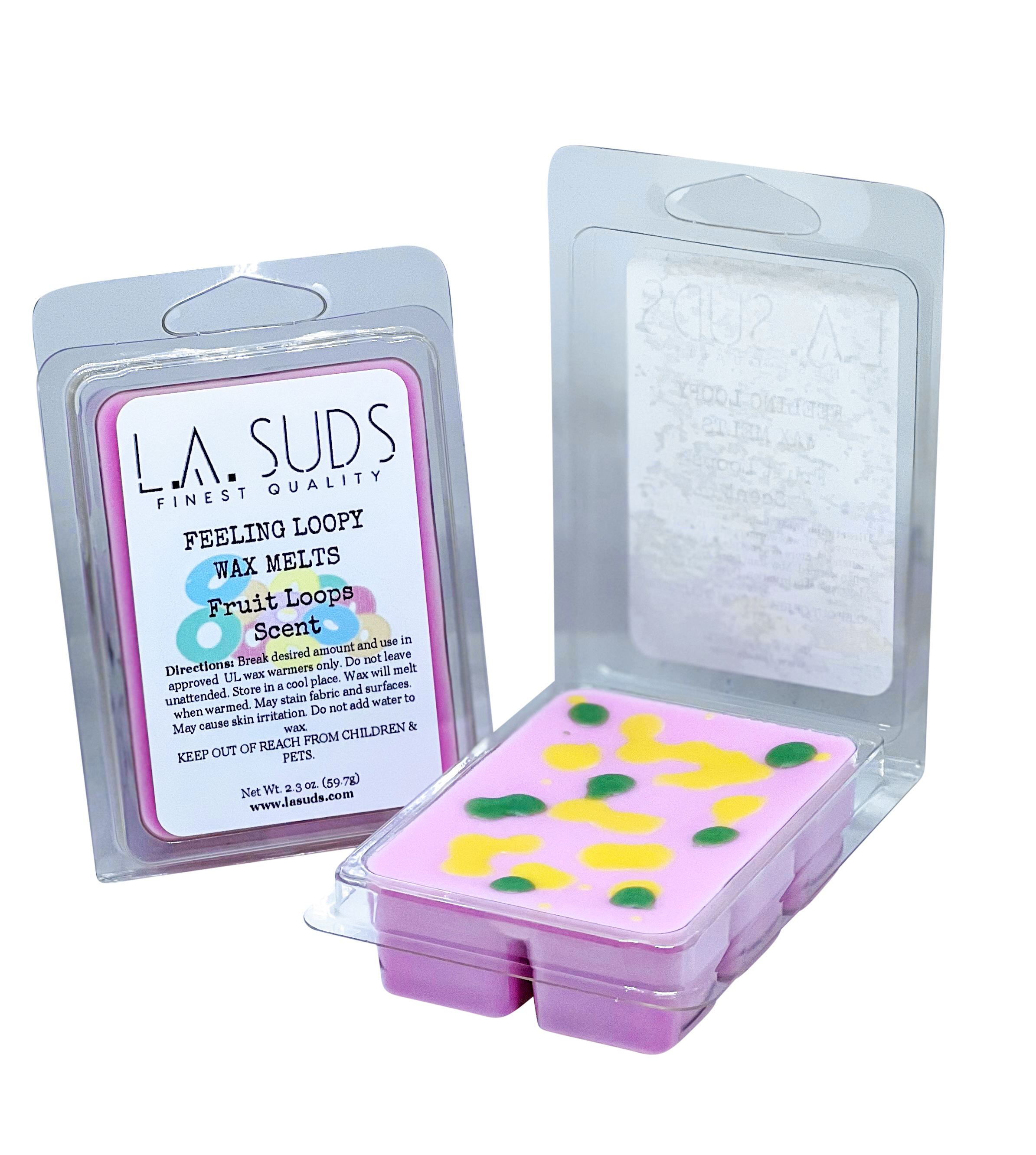 Feeling Loopy Summer Wax Melts in light pink with green and yellow accents, resembling Fruit Loops cereal.