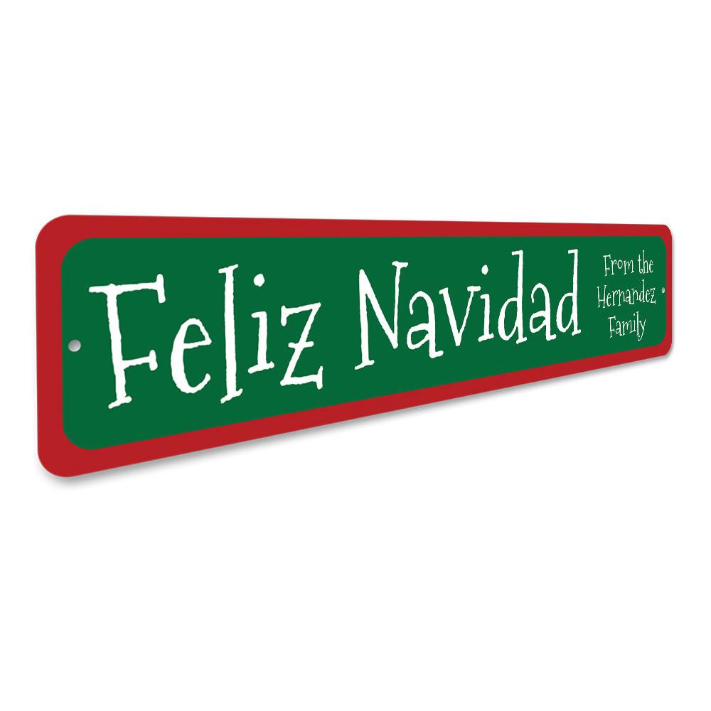 A festive Feliz Navidad Sign made of high-quality aluminum, featuring vibrant colors and a charming design, perfect for Christmas decorations.