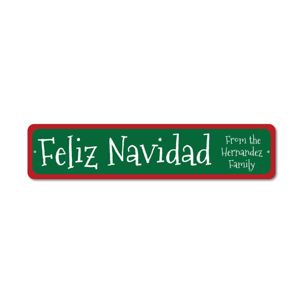 A festive Feliz Navidad Sign made of high-quality aluminum, featuring vibrant colors and a charming design, perfect for Christmas decorations.