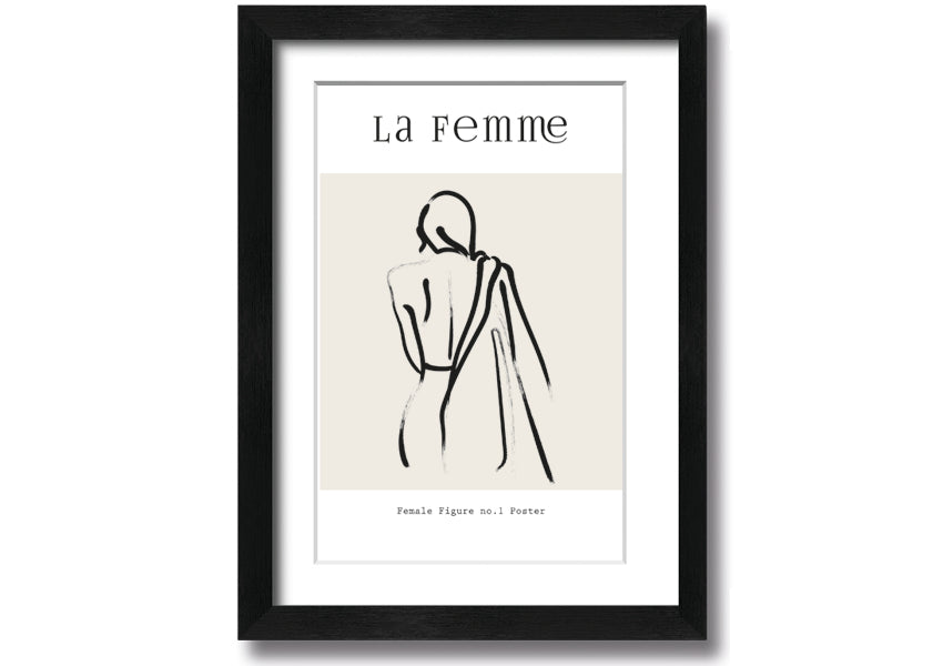 A beautifully framed print of a female figure, showcasing elegant lines and artistic design, available in various frame colors.