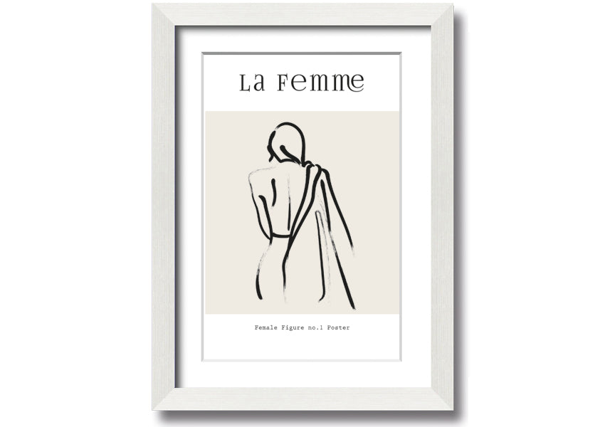 A beautifully framed print of a female figure, showcasing elegant lines and artistic design, available in various frame colors.