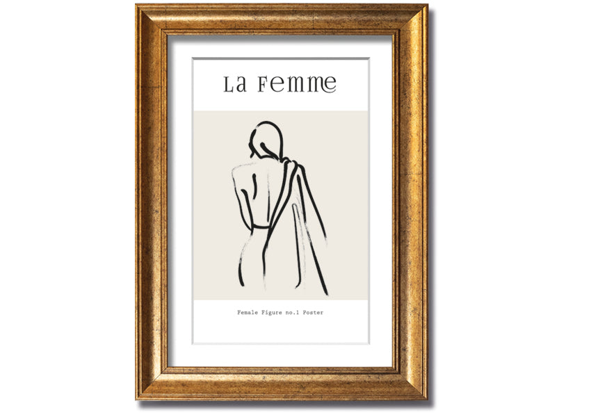 A beautifully framed print of a female figure, showcasing elegant lines and artistic design, available in various frame colors.