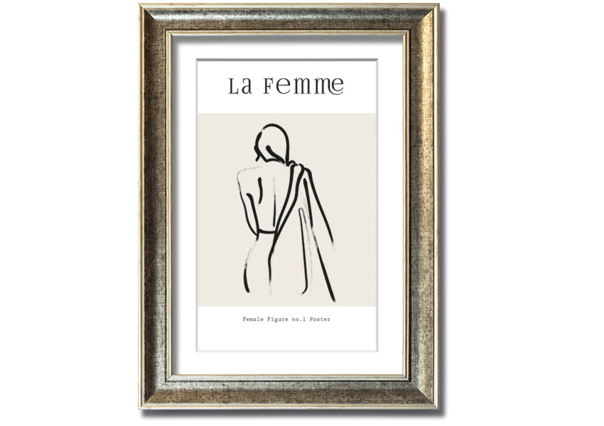 A beautifully framed print of a female figure, showcasing elegant lines and artistic design, available in various frame colors.