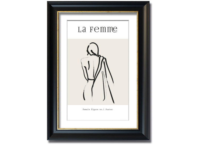 A beautifully framed print of a female figure, showcasing elegant lines and artistic design, available in various frame colors.