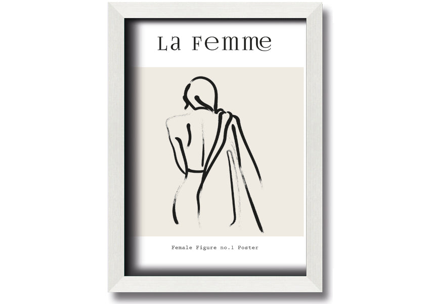 A beautifully framed print of a female figure, showcasing elegant lines and artistic design, available in various frame colors.