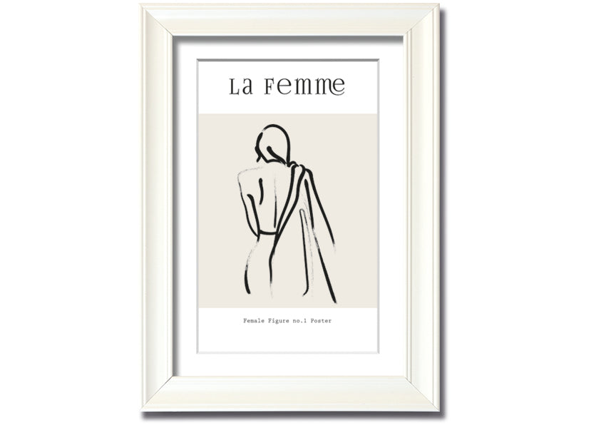 A beautifully framed print of a female figure, showcasing elegant lines and artistic design, available in various frame colors.