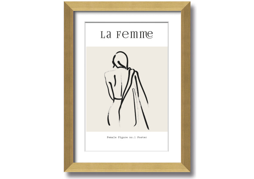 A beautifully framed print of a female figure, showcasing elegant lines and artistic design, available in various frame colors.