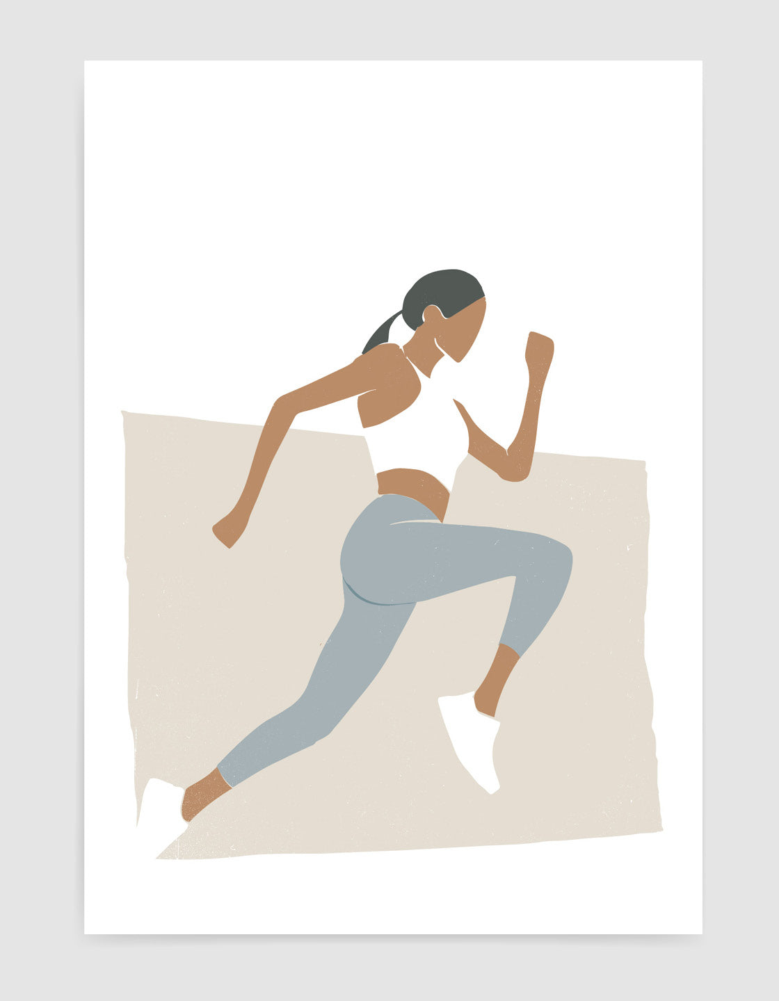 Art print featuring a female runner in a minimal design with muted boho colors, perfect for home decor.