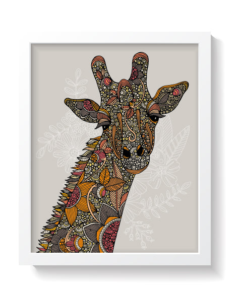 Archival art print of Fiona the Giraffe, featuring vibrant colors and intricate pen and ink details, ready for framing.