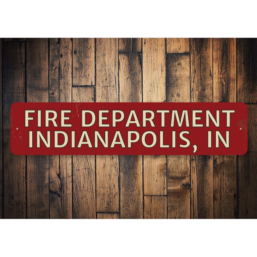 Customizable Fire Department City State Sign made of high-quality aluminum, featuring pre-drilled holes for easy mounting.