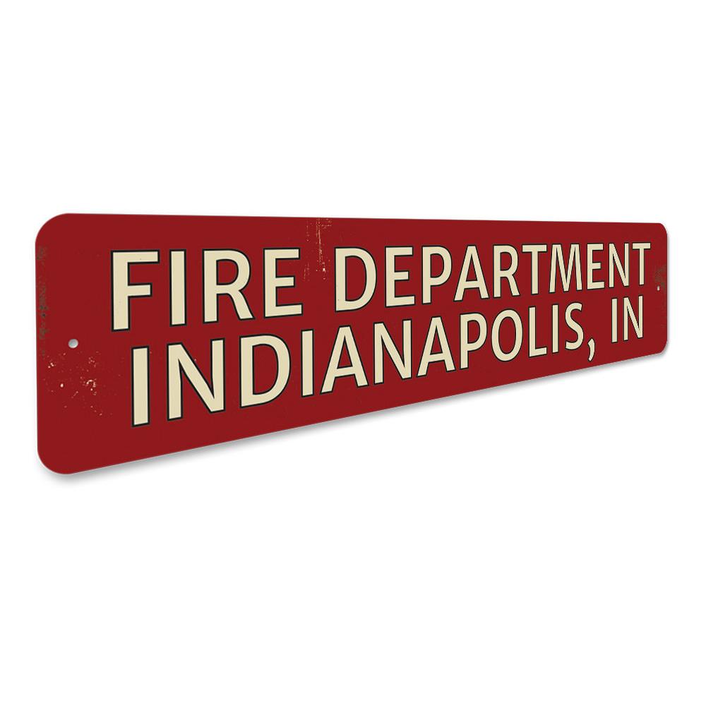 Customizable Fire Department City State Sign made of high-quality aluminum, featuring pre-drilled holes for easy mounting.