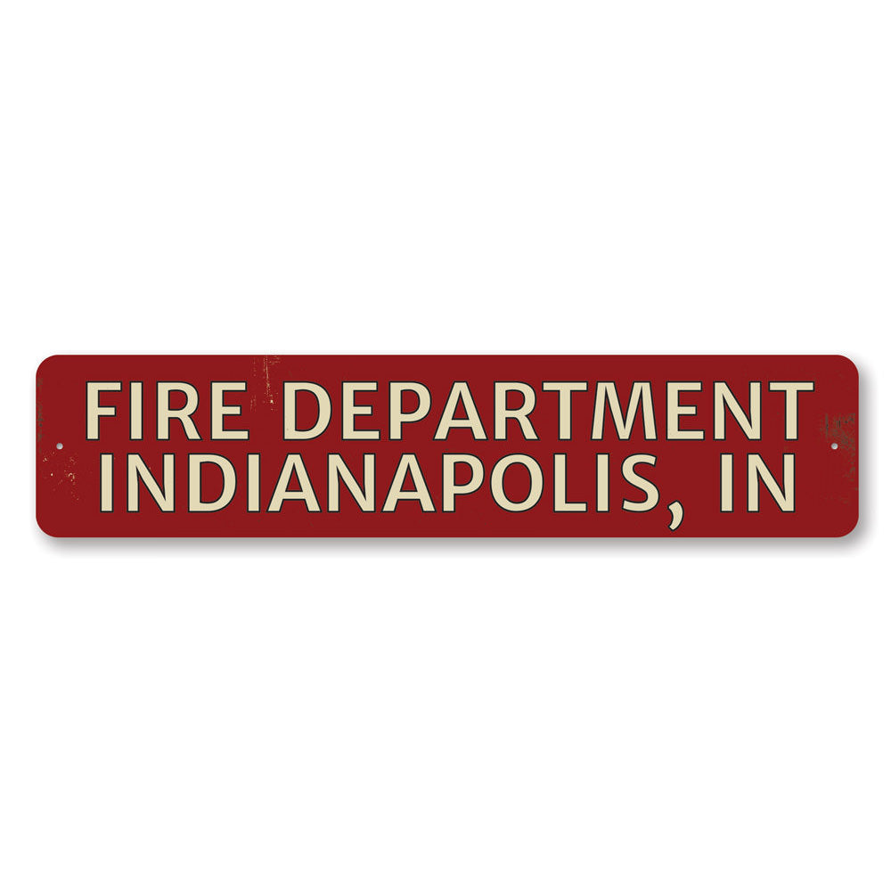 Customizable Fire Department City State Sign made of high-quality aluminum, featuring pre-drilled holes for easy mounting.