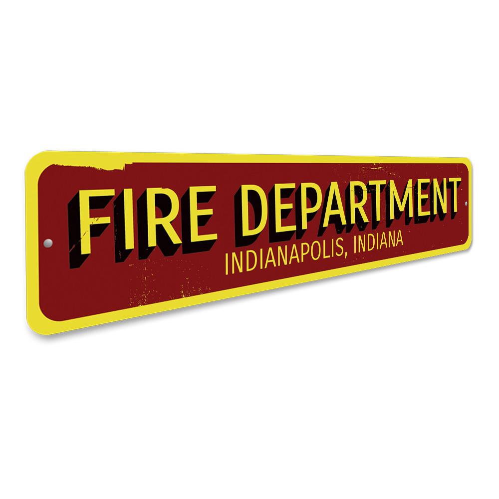 Custom Fire Department City State Sign made from durable aluminum, featuring personalized text options.