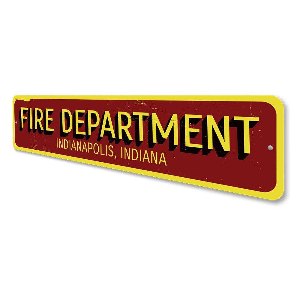 Custom Fire Department City State Sign made from durable aluminum, featuring personalized text options.