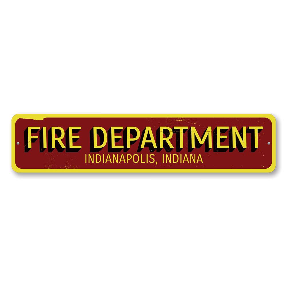 Custom Fire Department City State Sign made from durable aluminum, featuring personalized text options.