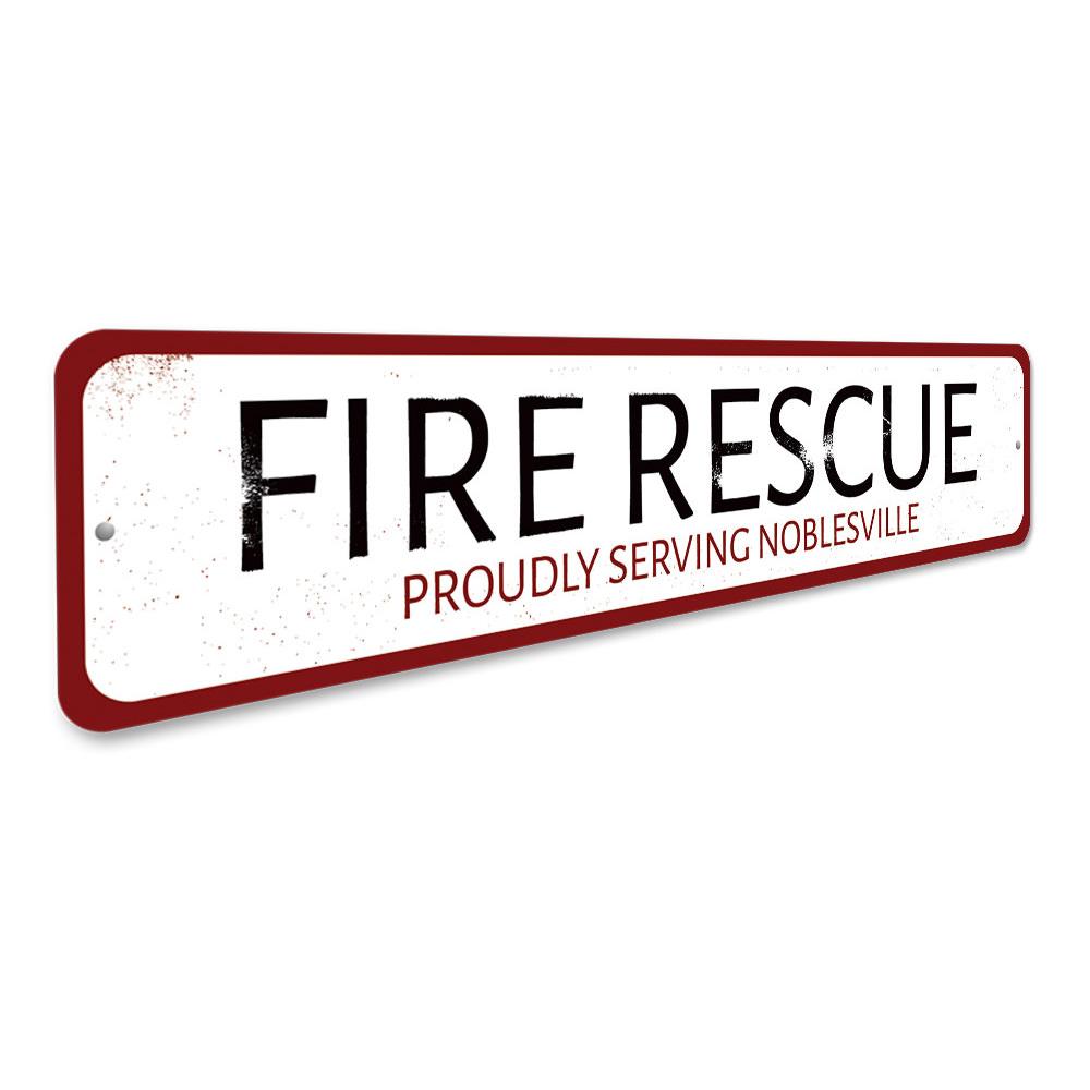 Fire Rescue Pride Sign made of high-quality aluminum, featuring vibrant colors and customizable text, perfect for home or office decor.