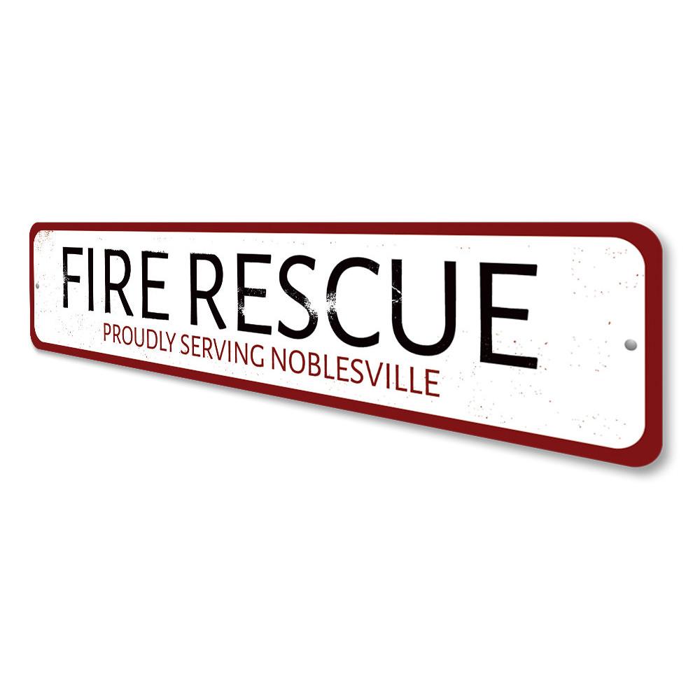 Fire Rescue Pride Sign made of high-quality aluminum, featuring vibrant colors and customizable text, perfect for home or office decor.