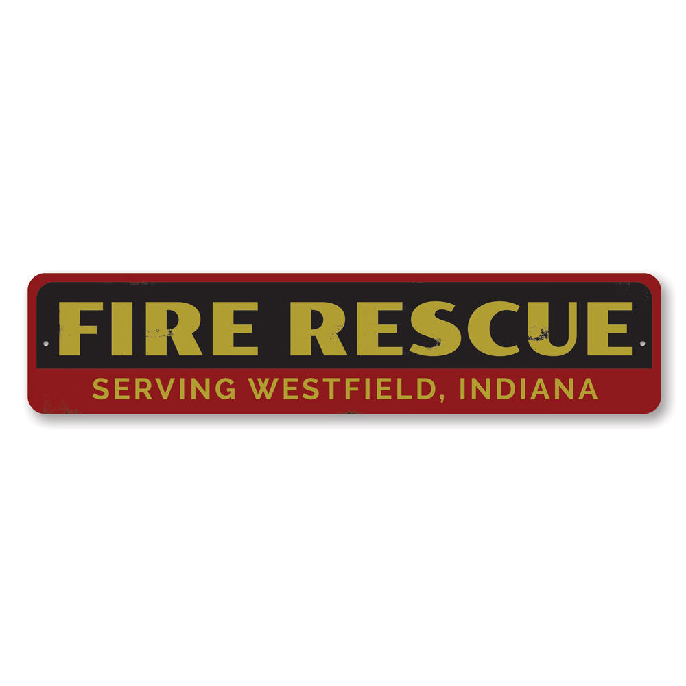 Custom Fire Rescue Sign made of durable aluminum, featuring personalized text options, ideal for home decor and gifts.