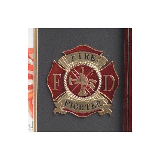 Firefighter Medallion Portrait Picture Frame with black matting and gold trim, showcasing a 4x6 photo.