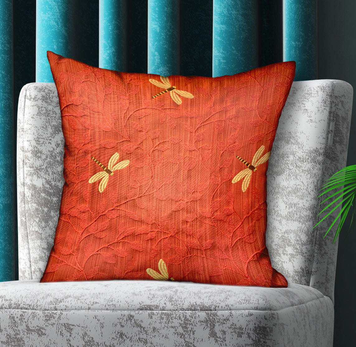 Firefly Red Animal Motif Luxury Throw Pillow featuring a vibrant red color and unique animal pattern, handcrafted in the USA.